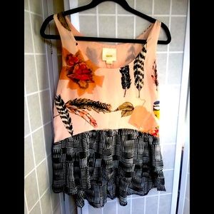 Anthropologie Floral and Geometric Tank Top - Pink and Black